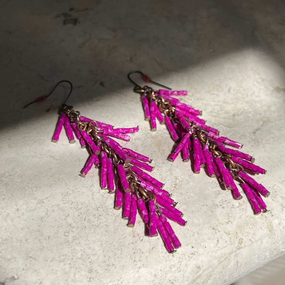 Fuchsia Pink Beaded Dangle Earrings